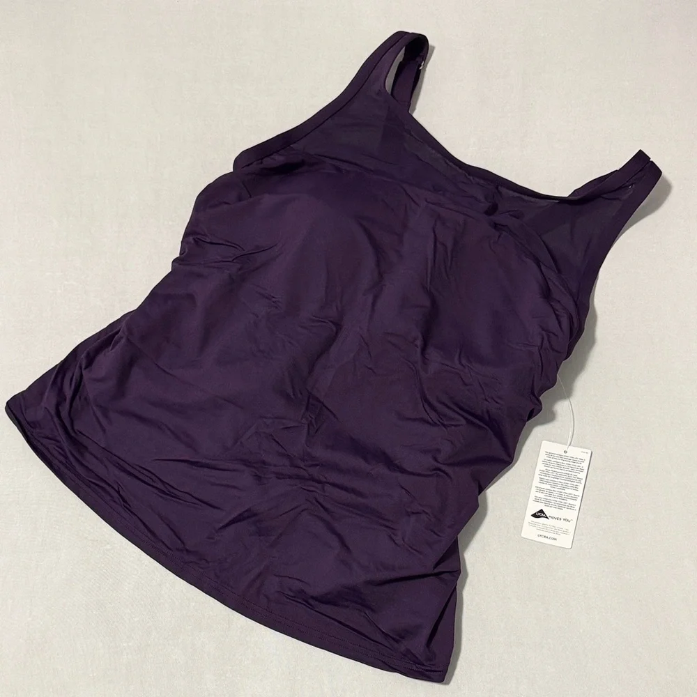 Lands' End Women's Plum High Neck Mesh Top Tankini Swim Top 16W NWT